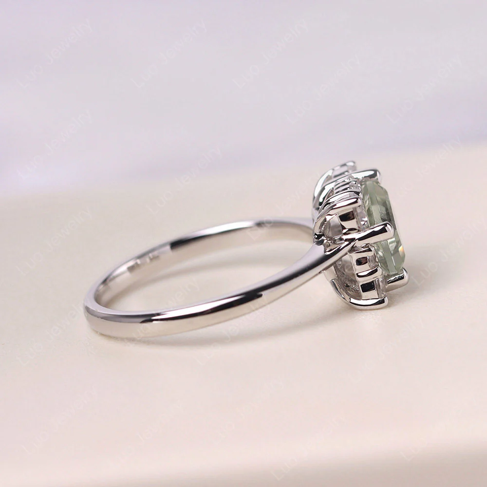 Emerald Cut Green Amethyst Halo Ring - Image 4