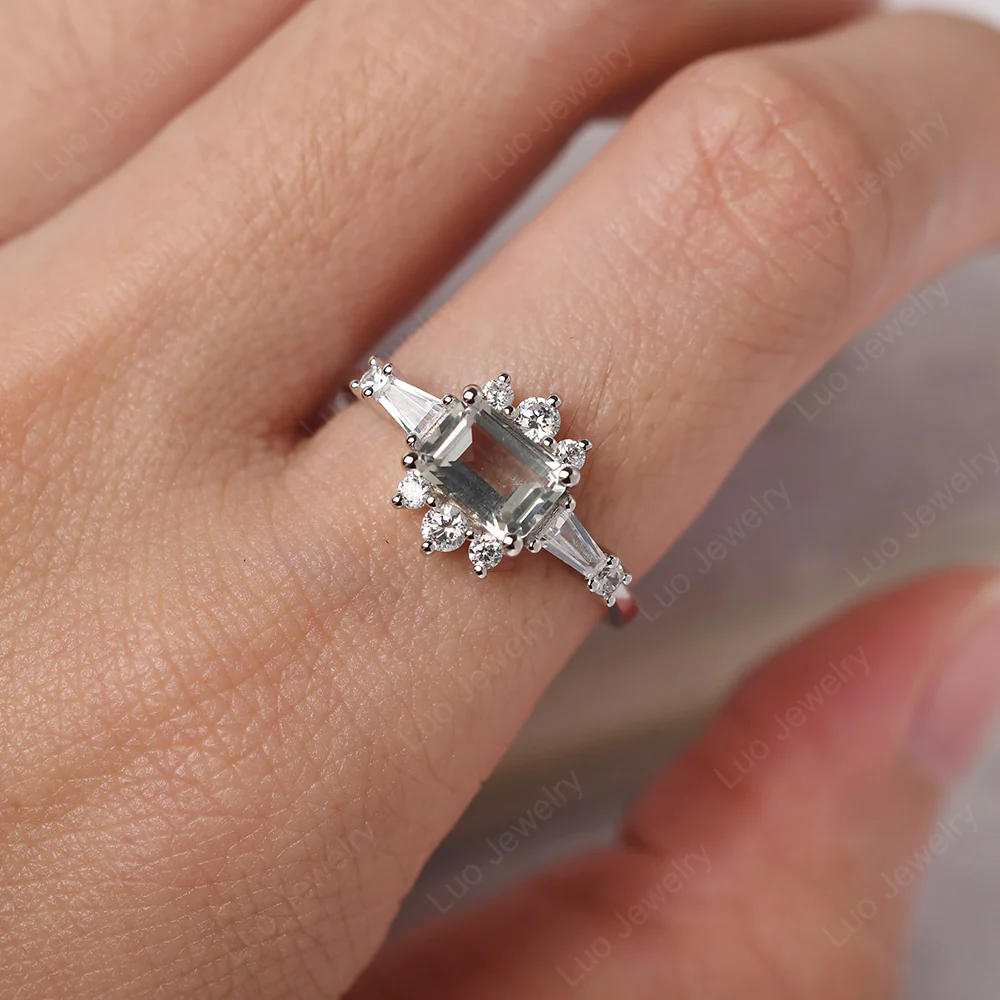 Art Deco Green Amethyst Horizontal Ring - Image 5