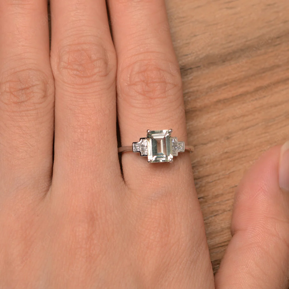 Green Amethyst Rectangle Engagement Ring - Image 4
