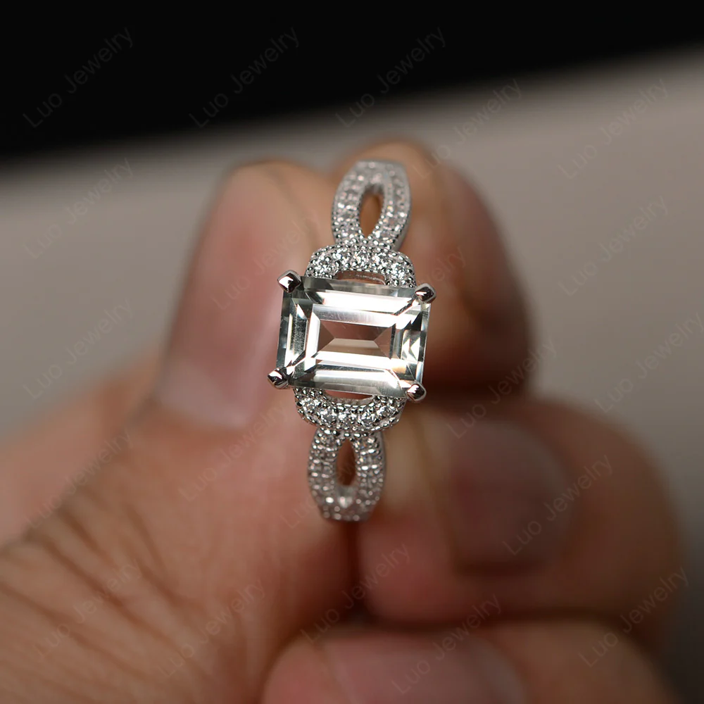 Emerald Cut Green Amethyst Ring Art Deco