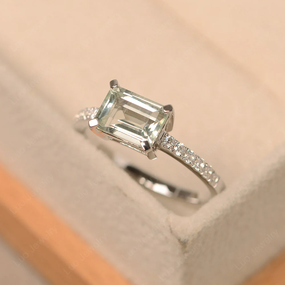 Emerald Cut Green Amethyst Horizontal Ring - Image 2
