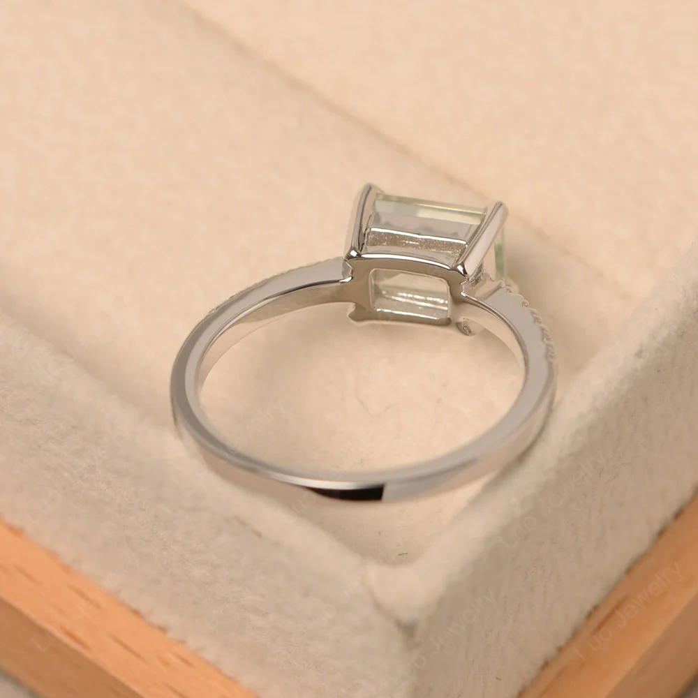 Emerald Cut Green Amethyst Horizontal Ring - Image 3