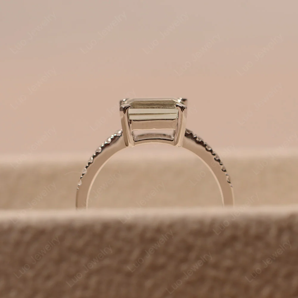 Emerald Cut Green Amethyst Horizontal Ring - Image 4