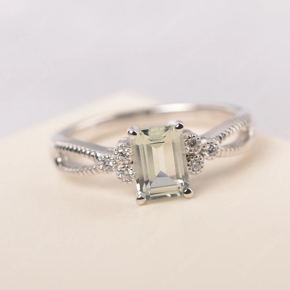 Green Amethyst Milgrain Engagement Ring