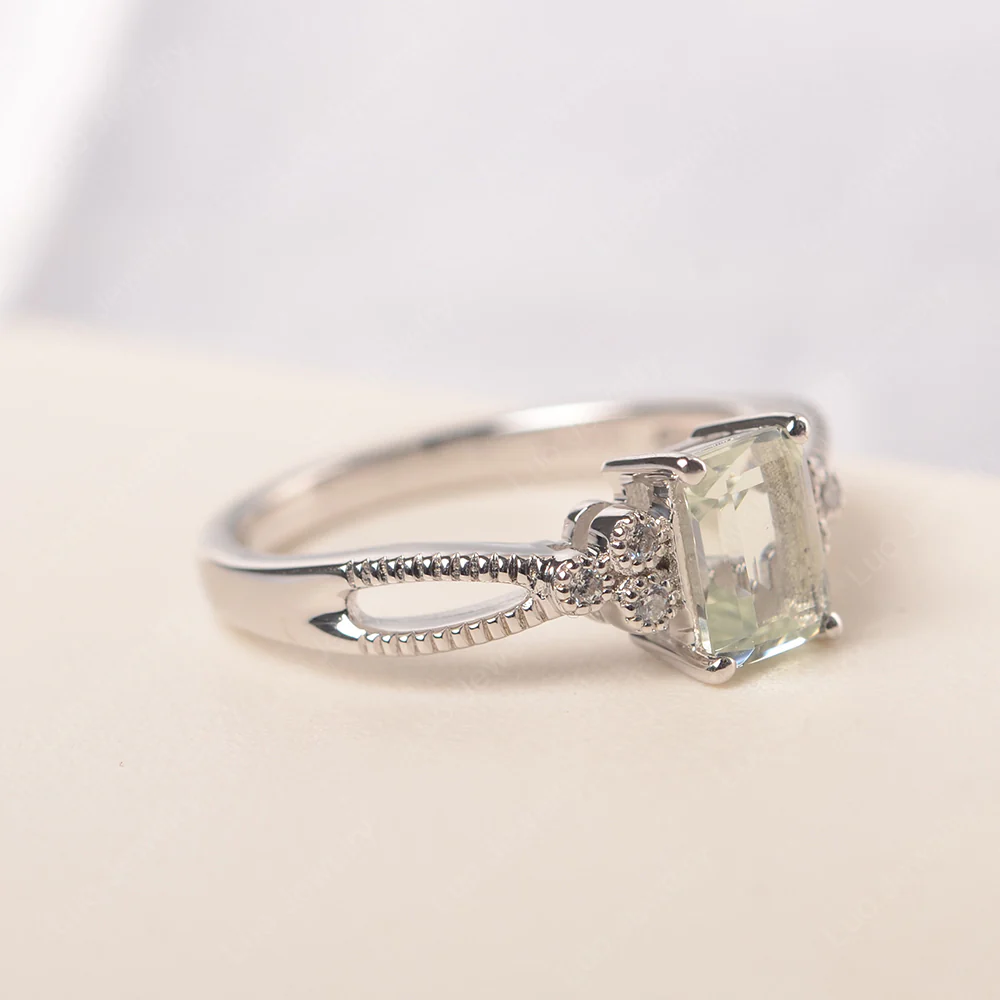 Green Amethyst Milgrain Engagement Ring - Image 2
