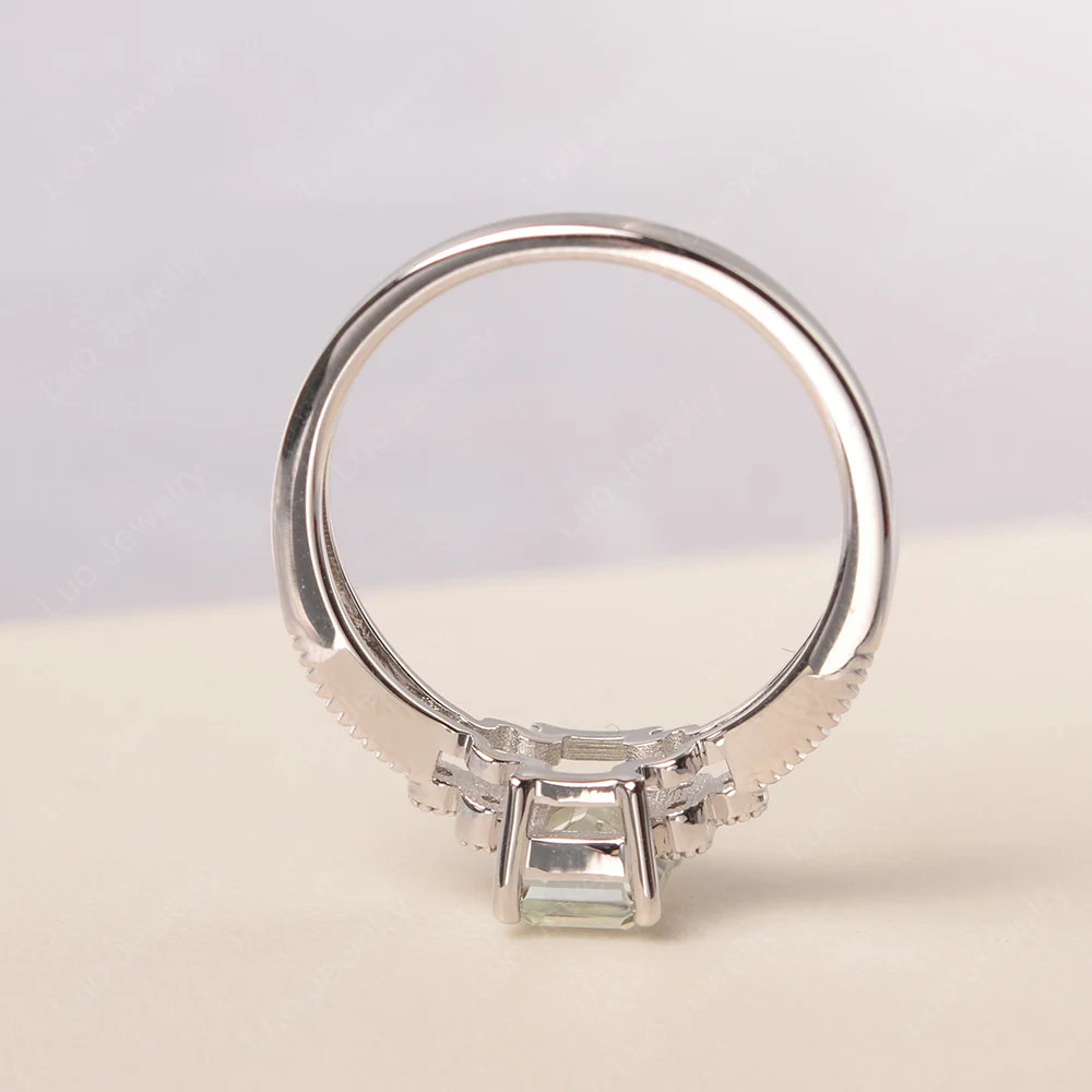 Green Amethyst Milgrain Engagement Ring - Image 4
