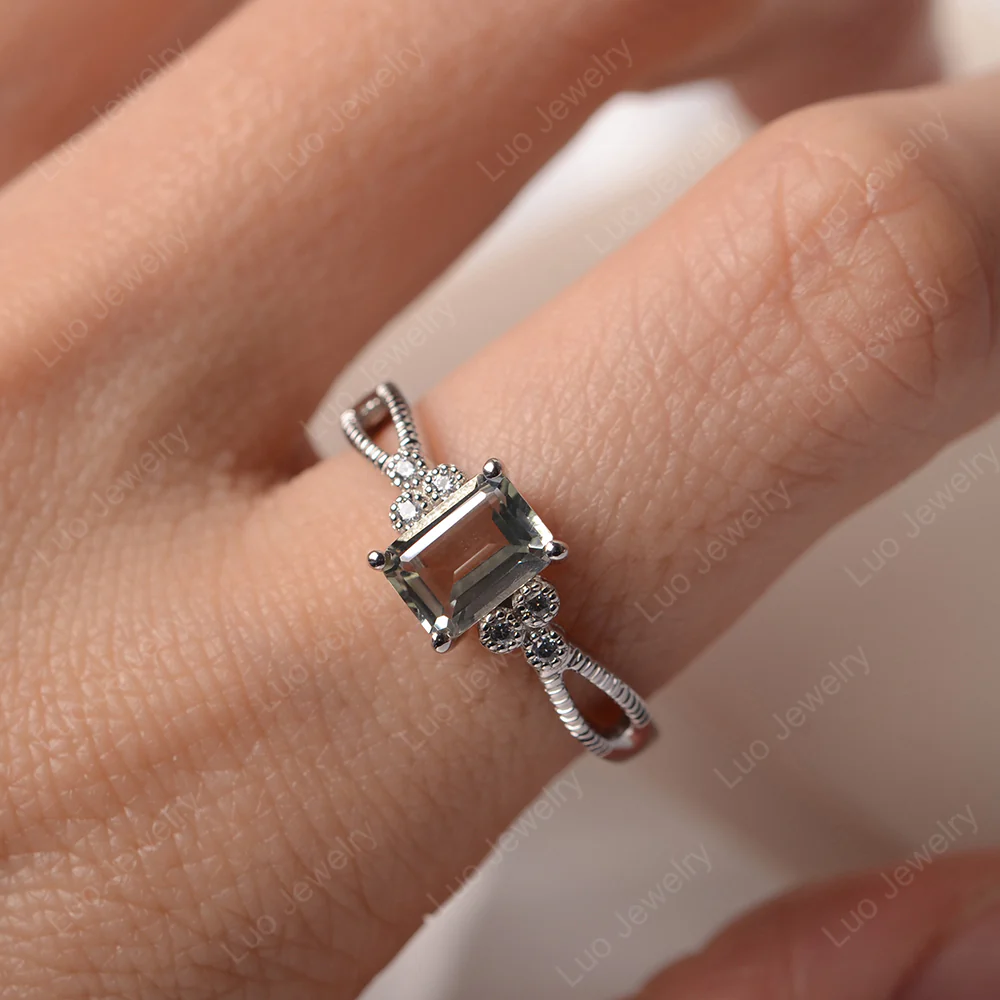 Green Amethyst Milgrain Engagement Ring - Image 5
