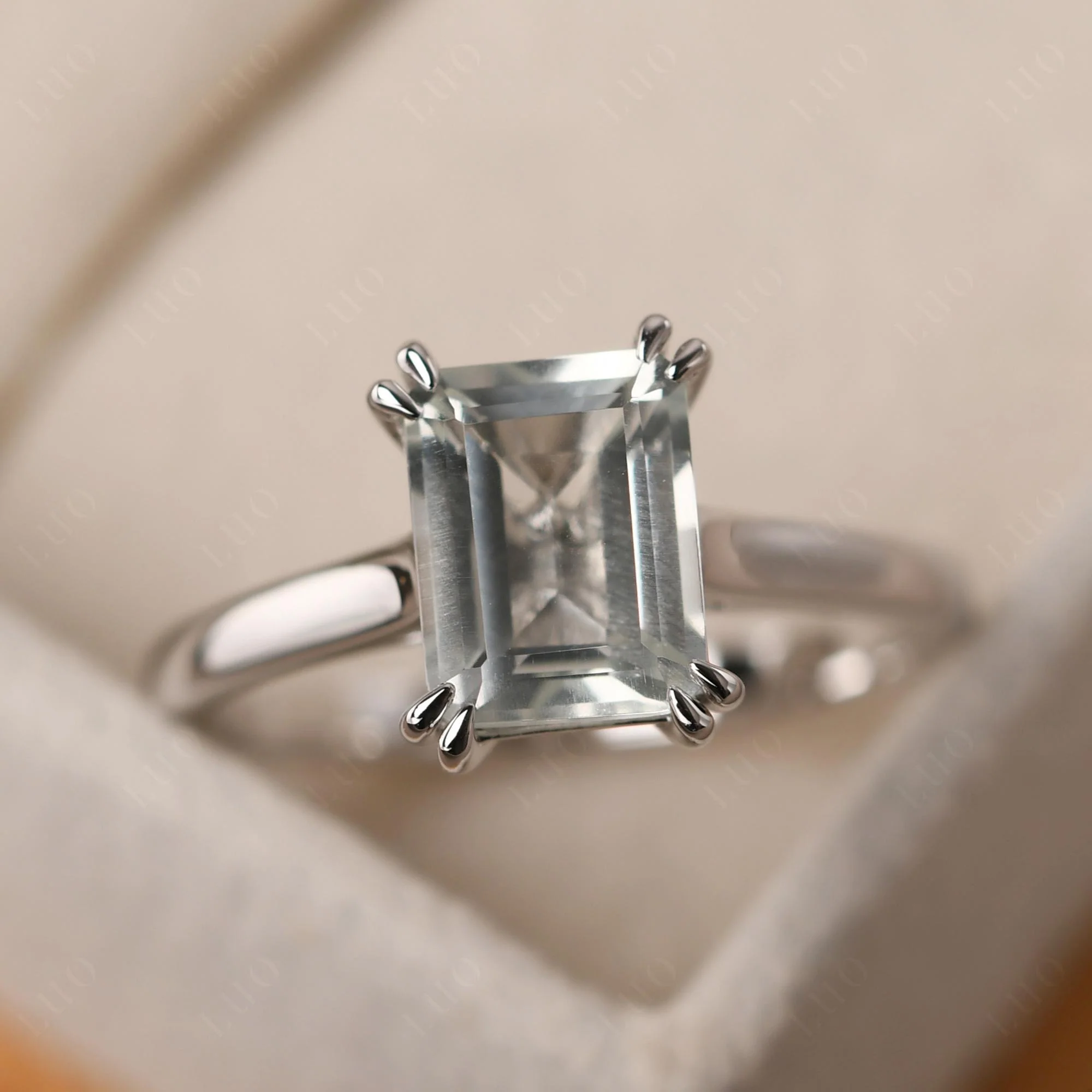 Green Amethyst Double Claw Prong Engagement Ring - Image 10