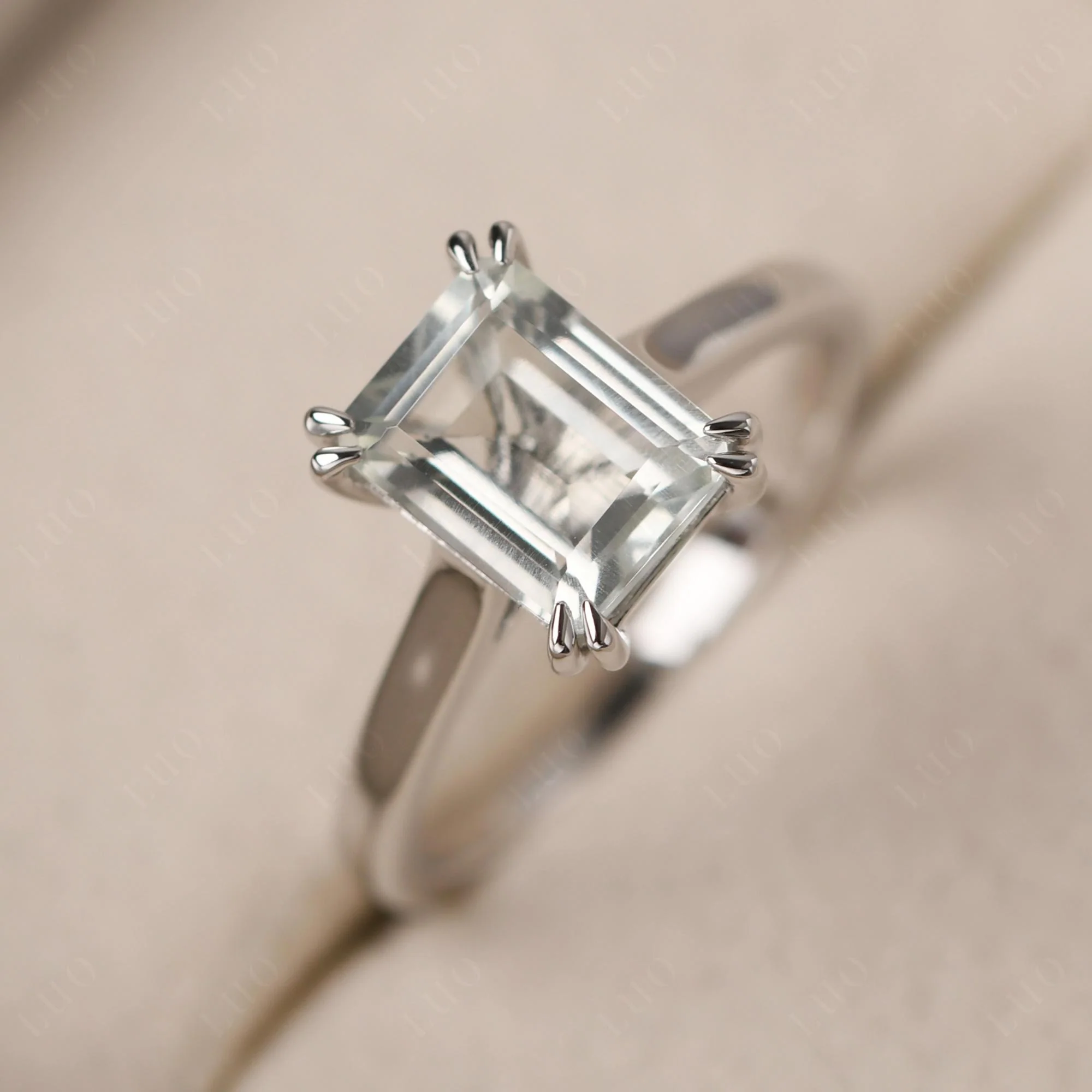 Green Amethyst Double Claw Prong Engagement Ring - Image 11