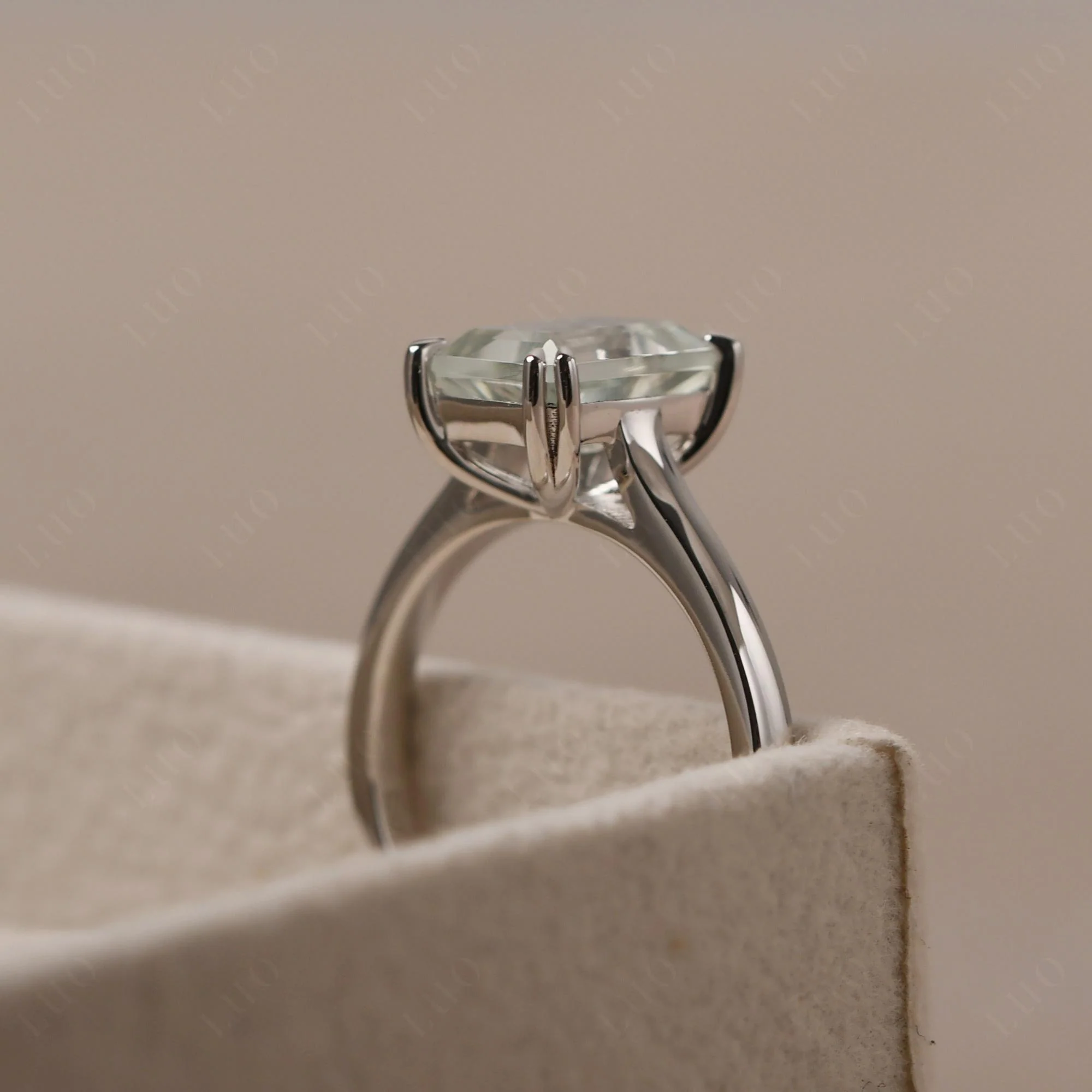 Green Amethyst Double Claw Prong Engagement Ring - Image 14