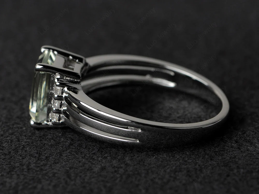 Green Amethyst Three Split Shank Ring - Image 2