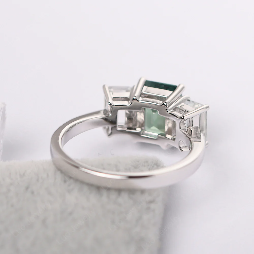 Green Sapphire Three Stone Emerald Cut Ring - Image 3