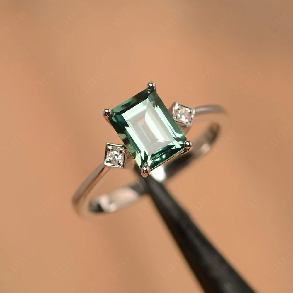 Emerald Cut Green Sapphire Engagement Ring - Image 12