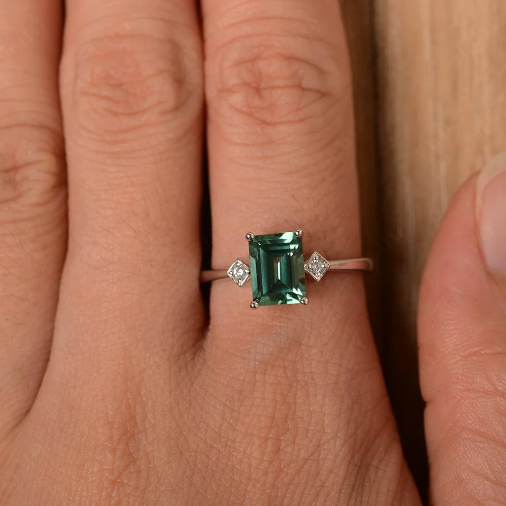 Emerald Cut Green Sapphire Engagement Ring - Image 14