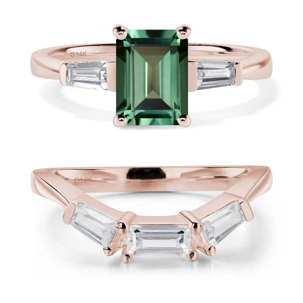 Green Sapphire Tapered Baguette Engagement Ring - Image 11