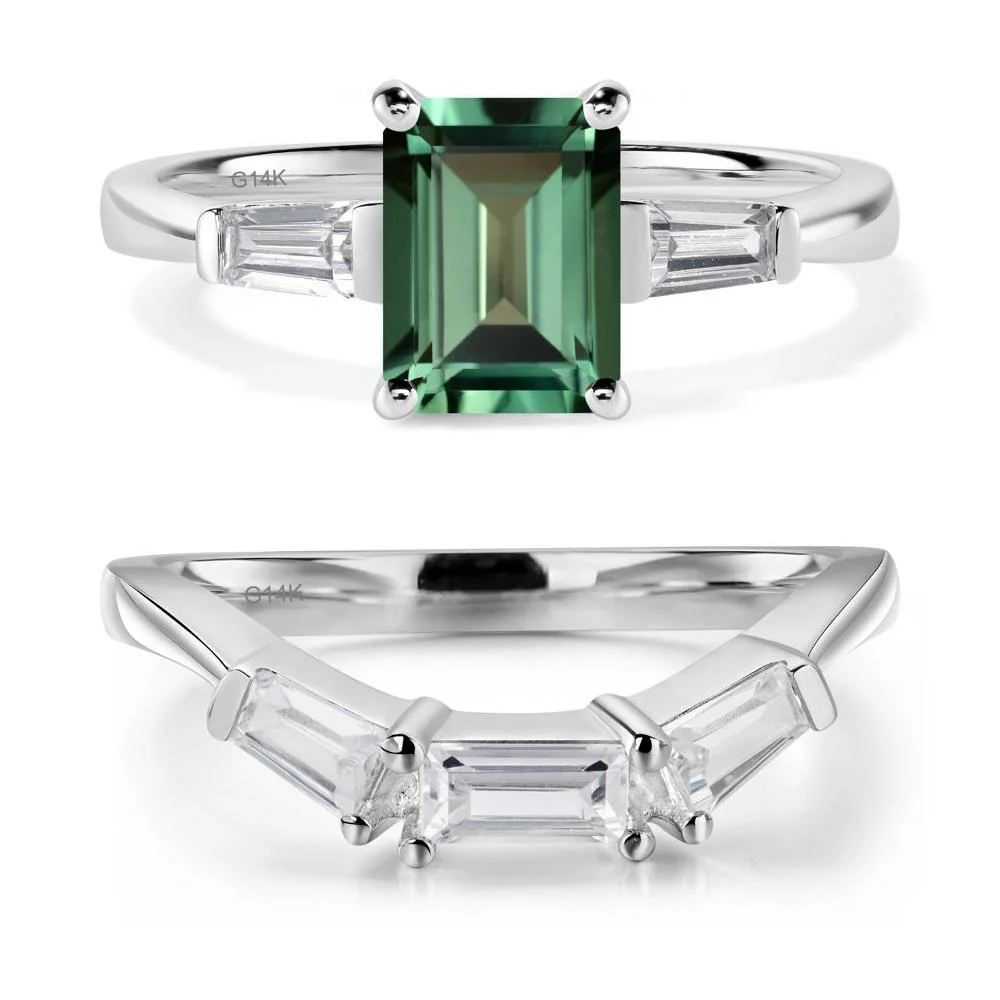 Green Sapphire Tapered Baguette Engagement Ring - Image 13