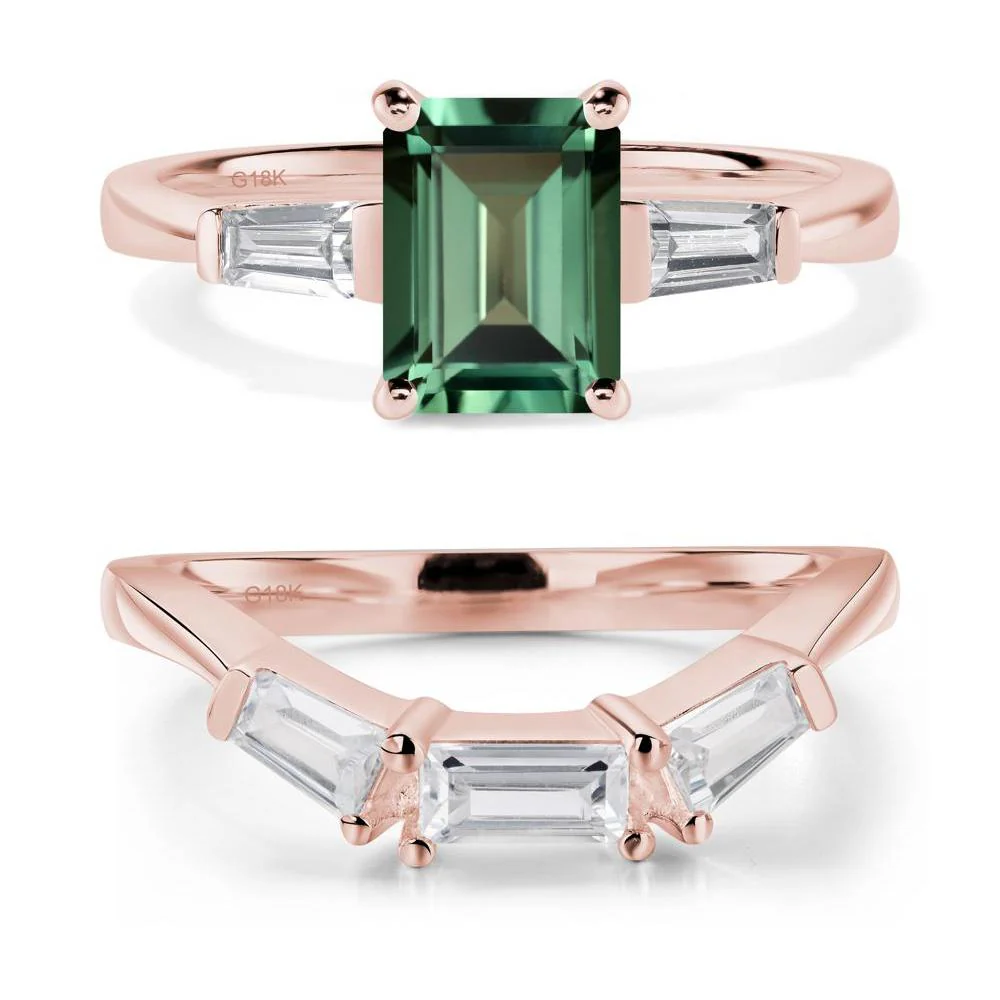 Green Sapphire Tapered Baguette Engagement Ring - Image 17