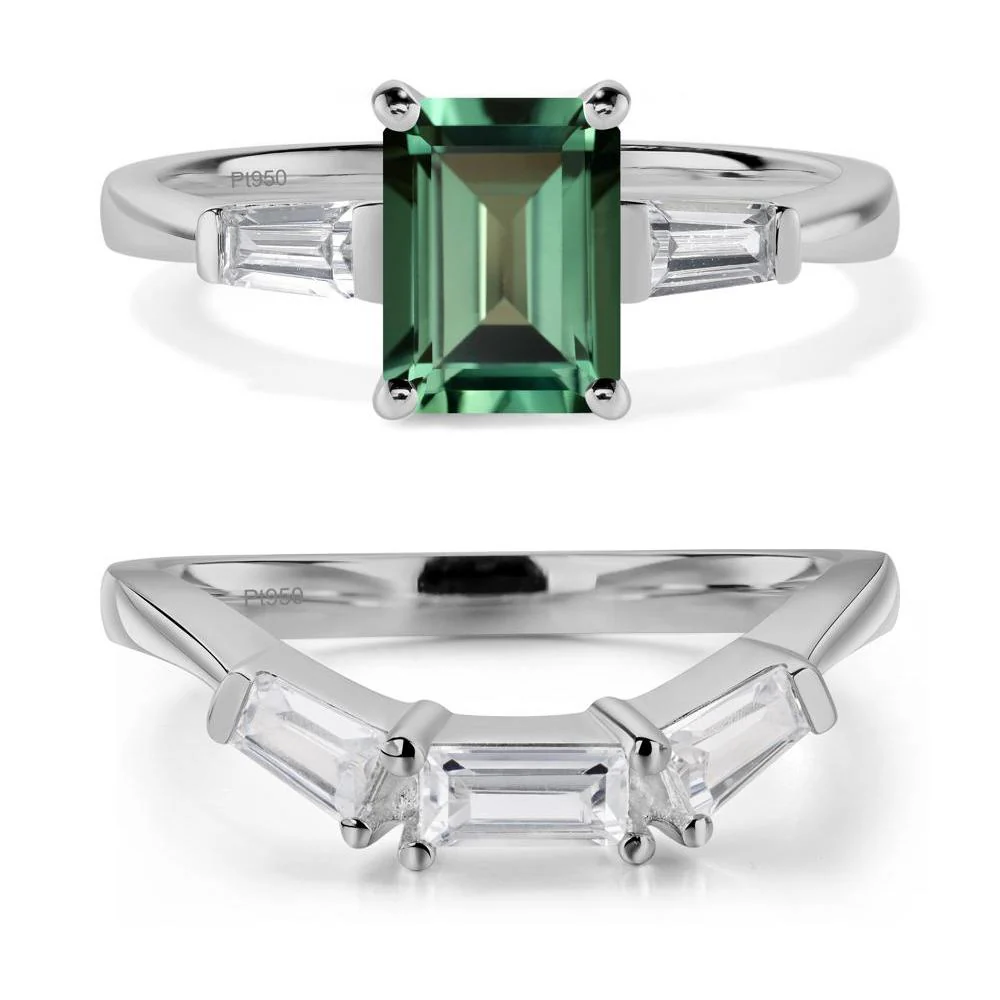 Green Sapphire Tapered Baguette Engagement Ring - Image 25
