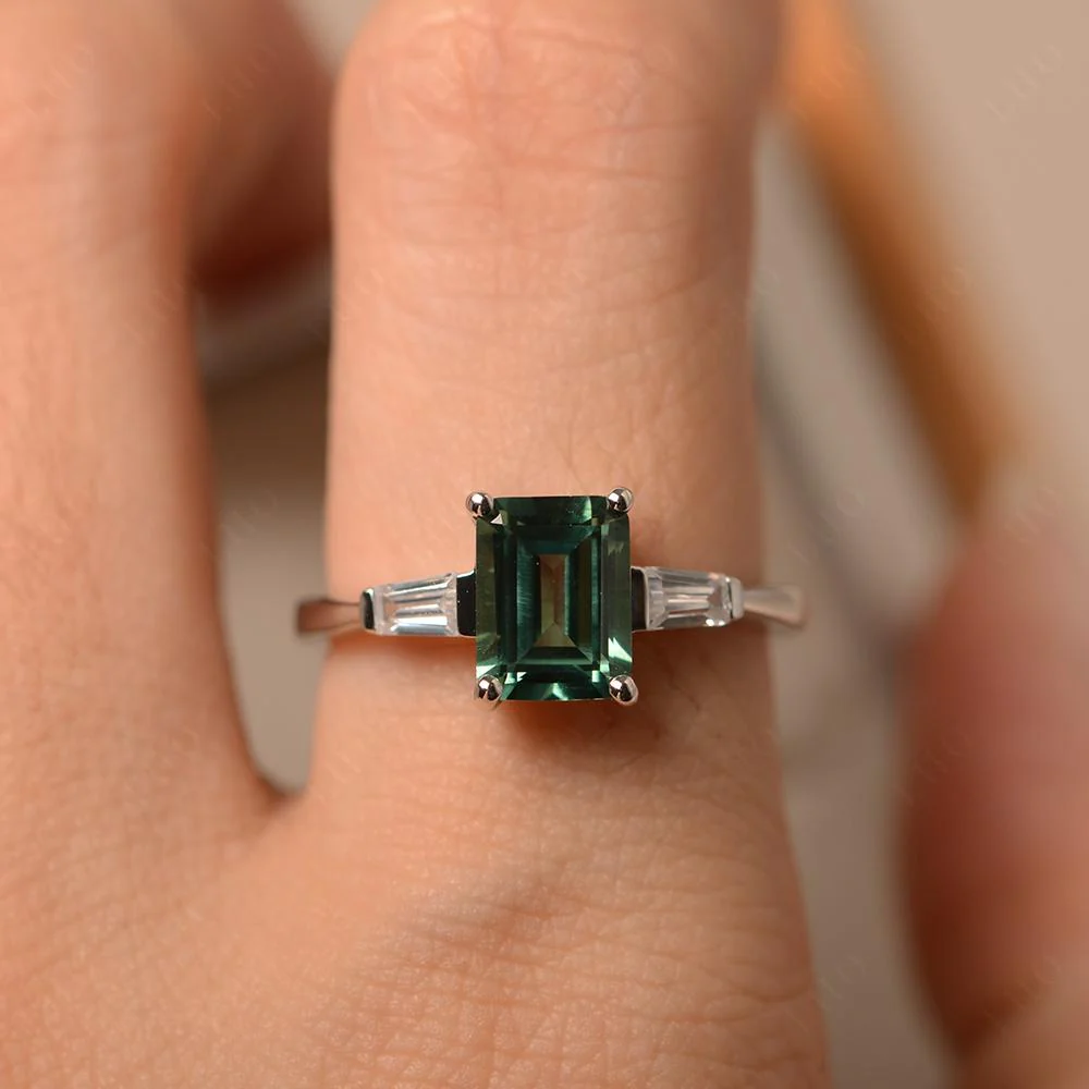 Green Sapphire Tapered Baguette Engagement Ring - Image 33