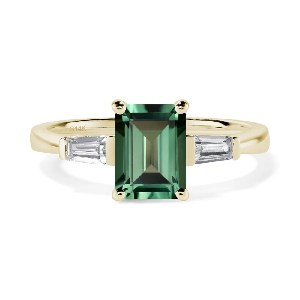 Green Sapphire Tapered Baguette Engagement Ring - Image 4