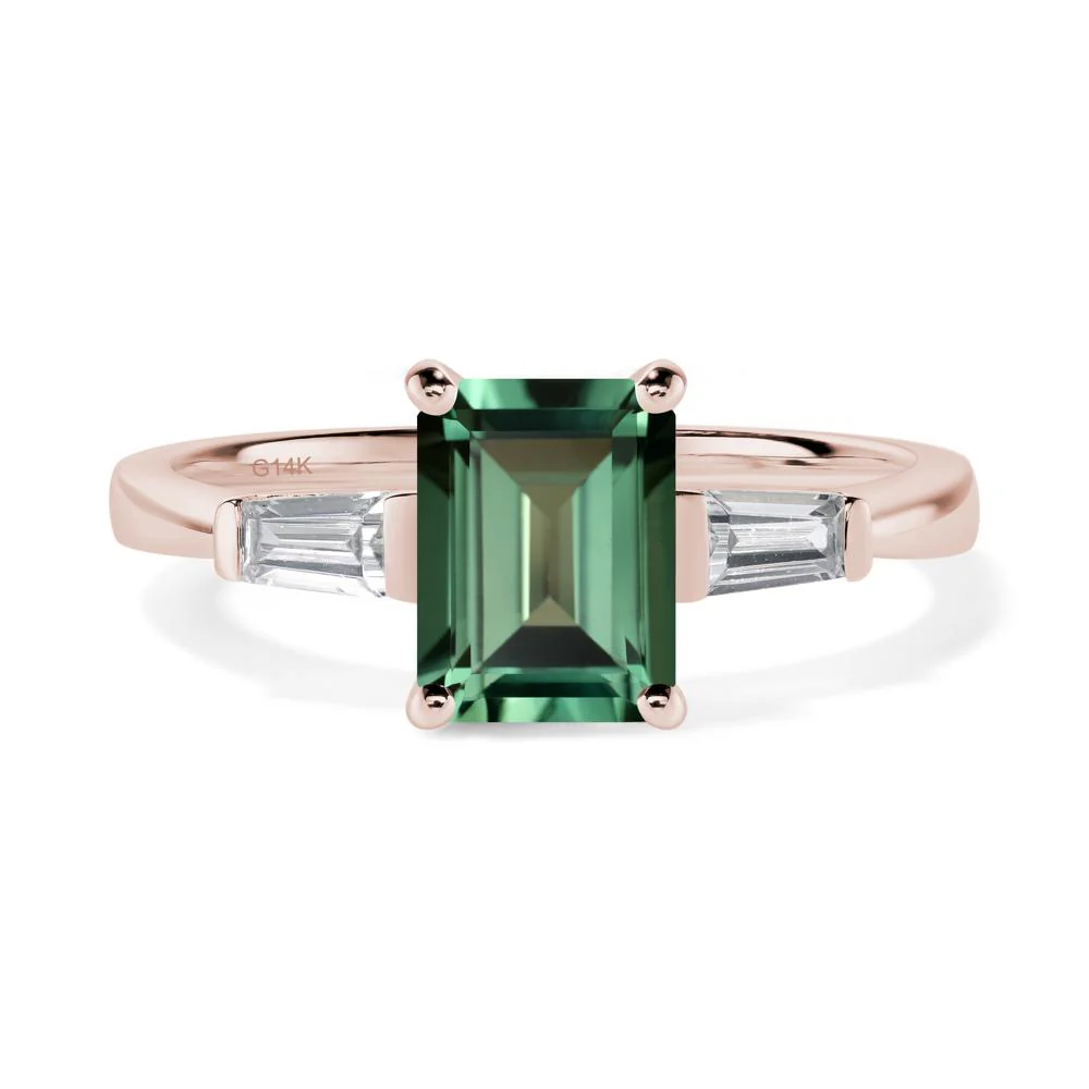 Green Sapphire Tapered Baguette Engagement Ring - Image 5