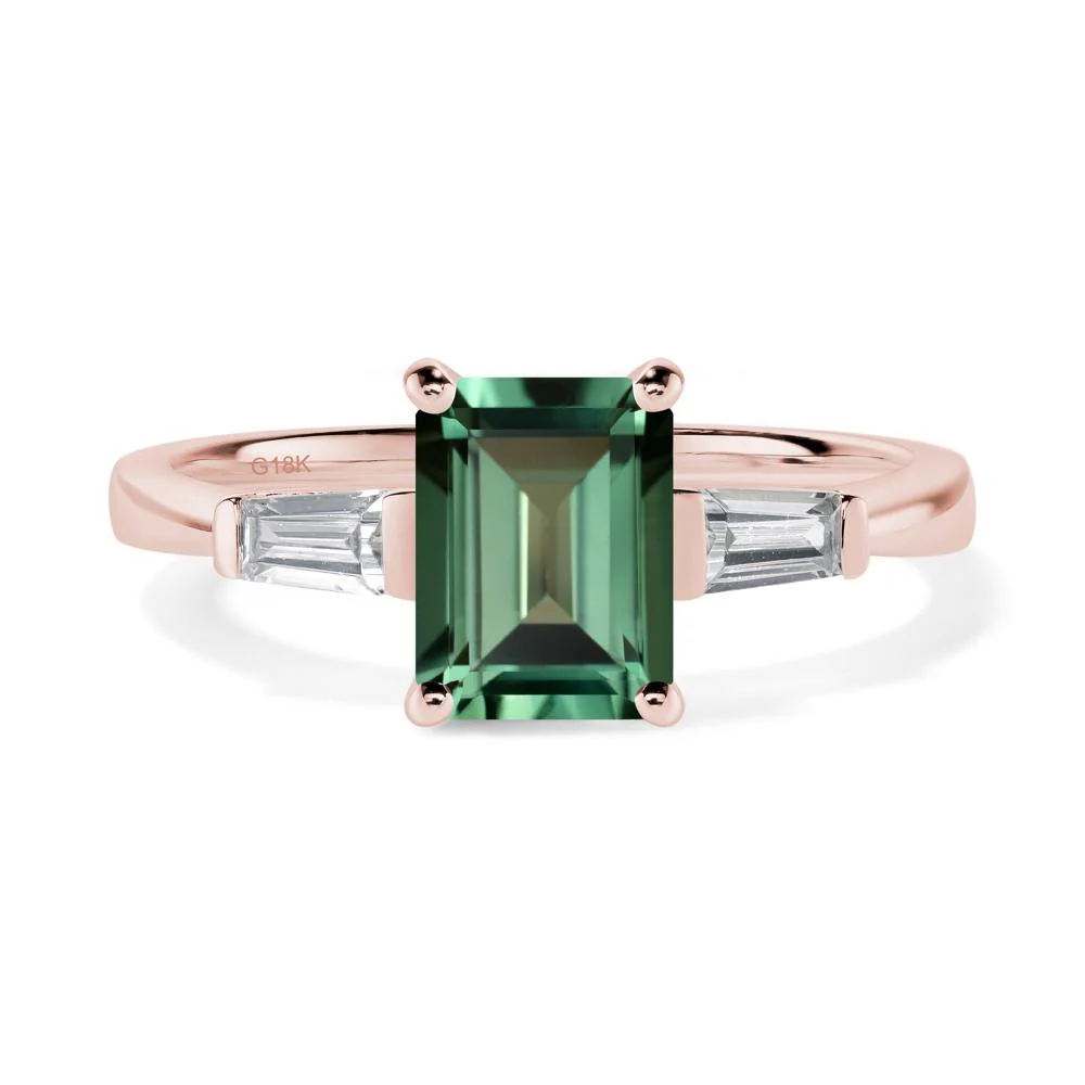 Green Sapphire Tapered Baguette Engagement Ring - Image 8