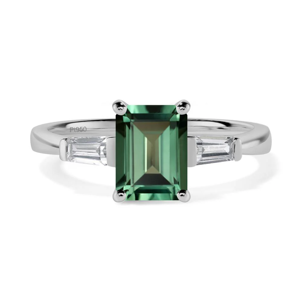 Green Sapphire Tapered Baguette Engagement Ring - Image 9
