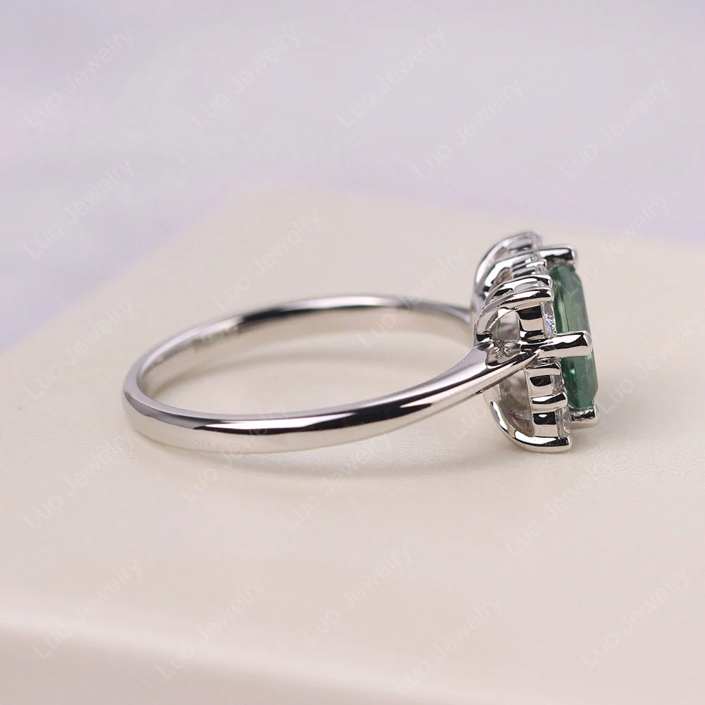 Emerald Cut Green Sapphire Halo Ring - Image 4
