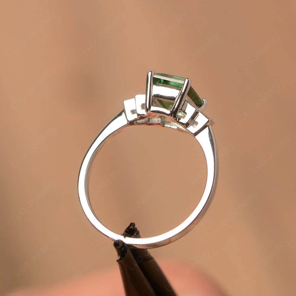 Pyramid Emerald Cut Green Sapphire Ring - Image 3
