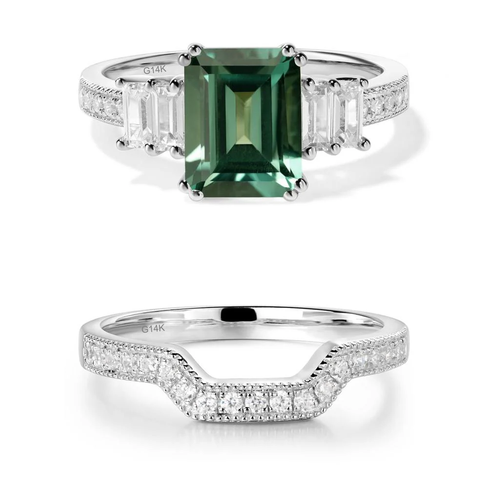 Emerald Cut Green Sapphire Milgrain Ring - Image 19