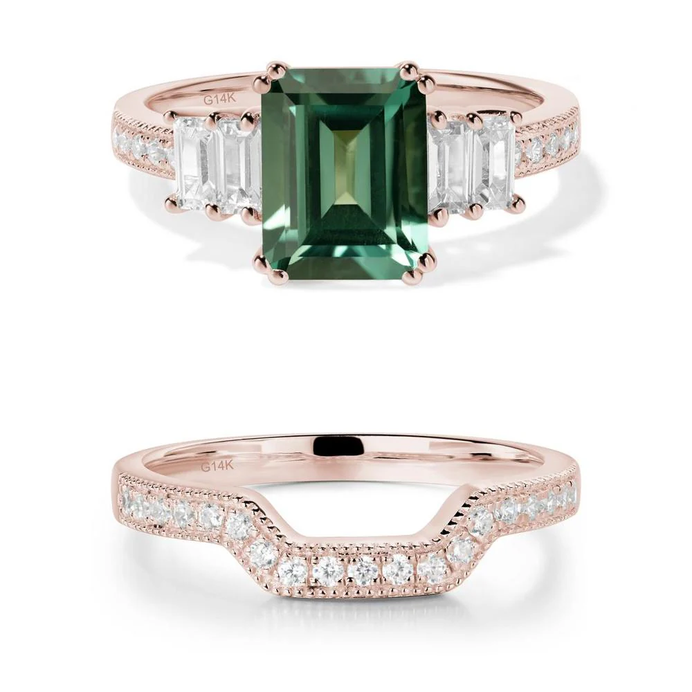 Emerald Cut Green Sapphire Milgrain Ring - Image 23