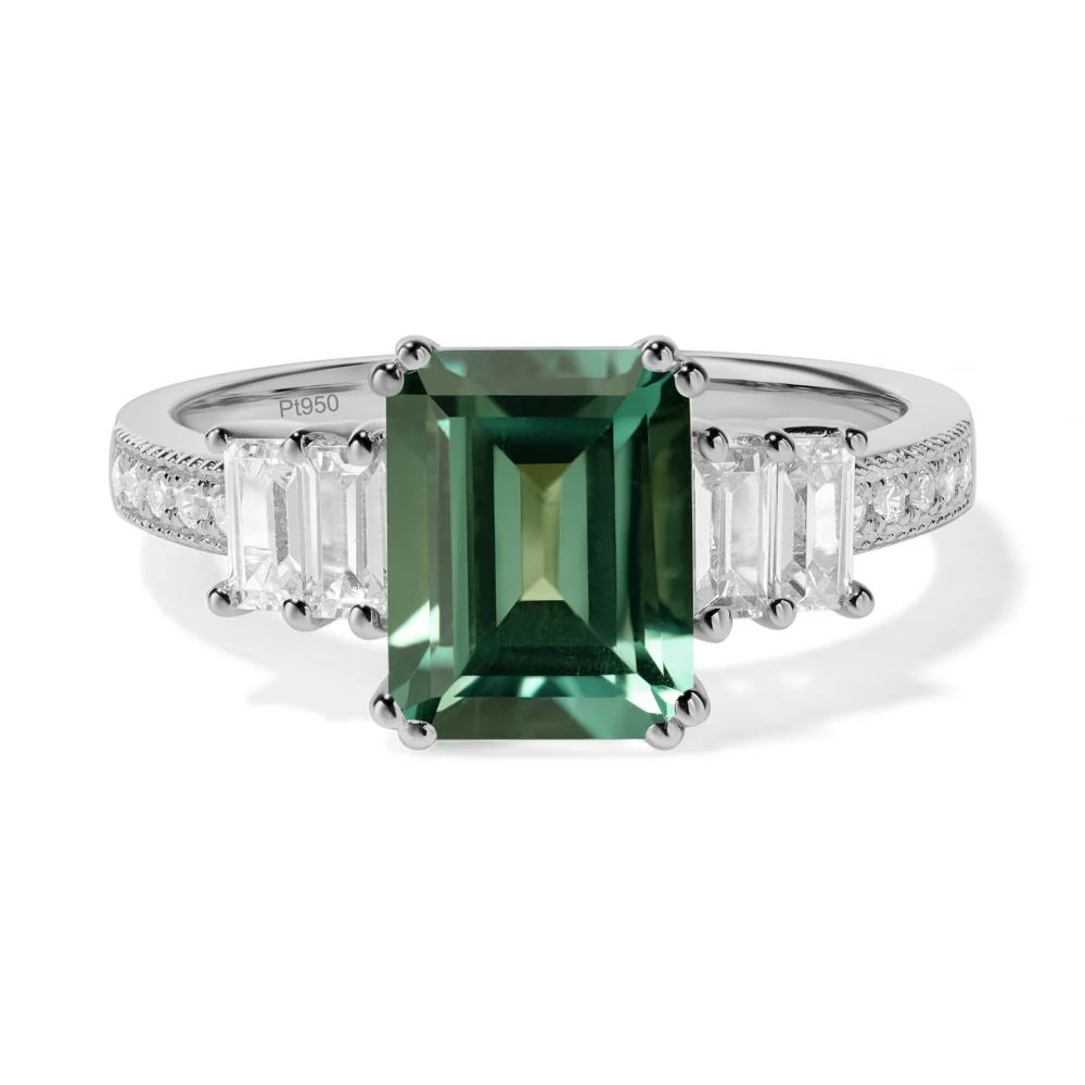 Emerald Cut Green Sapphire Milgrain Ring - Image 3