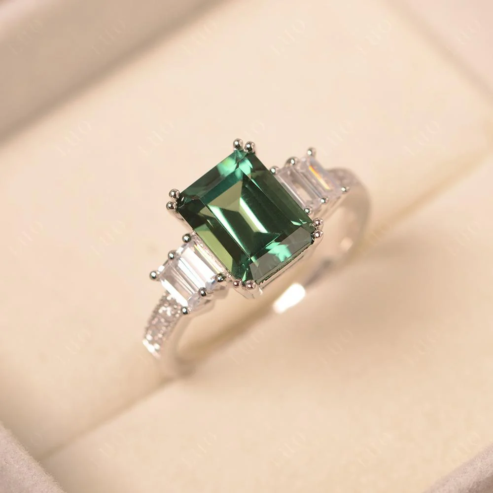 Emerald Cut Green Sapphire Milgrain Ring - Image 30