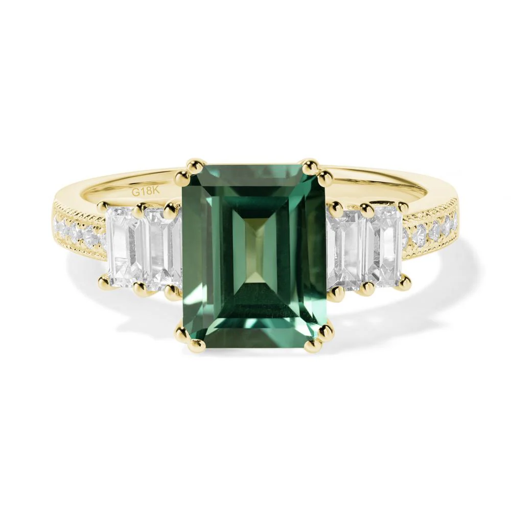 Emerald Cut Green Sapphire Milgrain Ring - Image 4