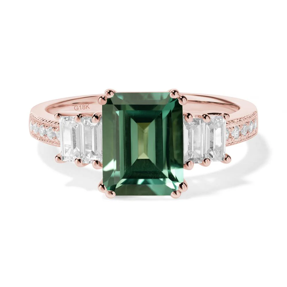 Emerald Cut Green Sapphire Milgrain Ring - Image 8
