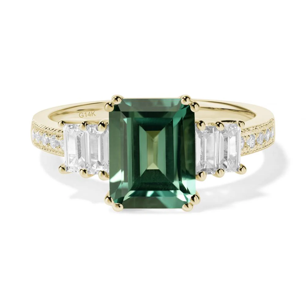 Emerald Cut Green Sapphire Milgrain Ring - Image 9