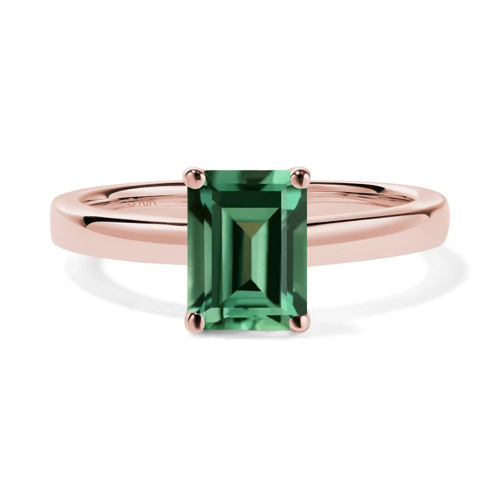 Emerald Cut Green Sapphire Solitaire Ring