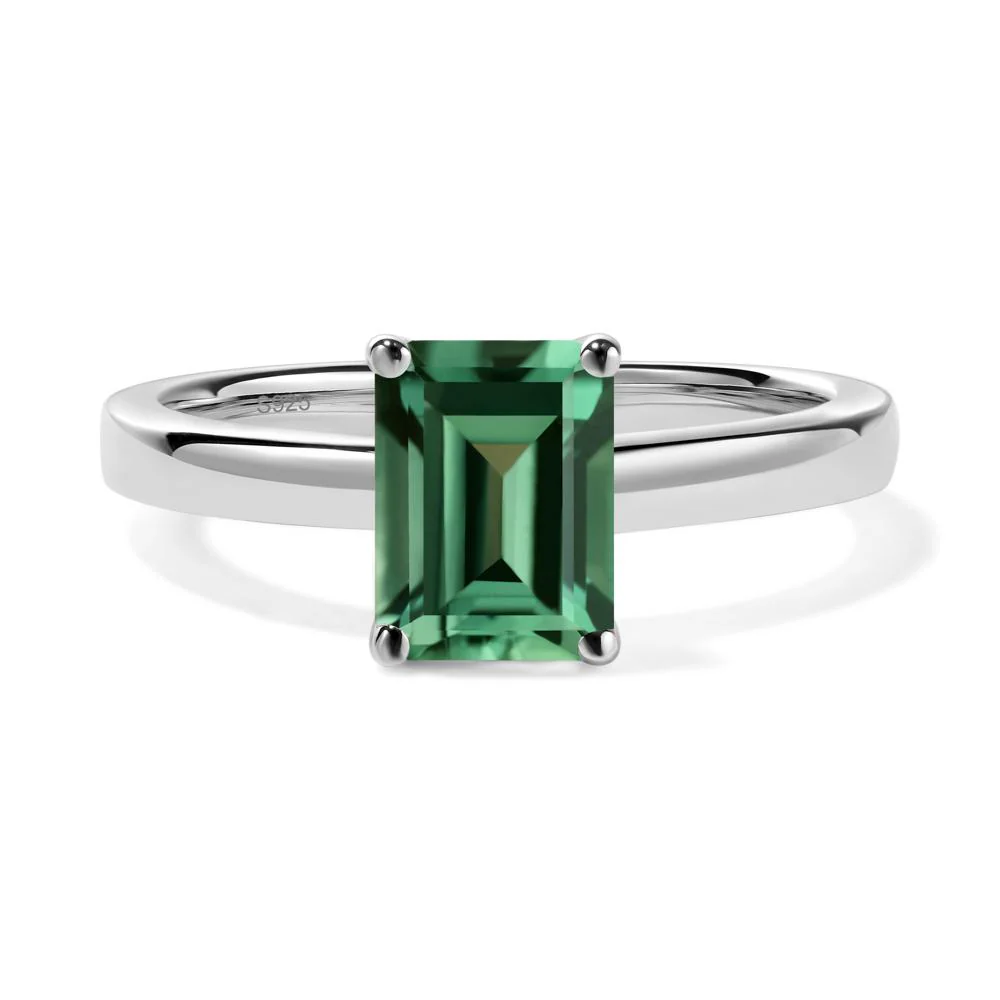 Emerald Cut Green Sapphire Solitaire Ring - Image 5