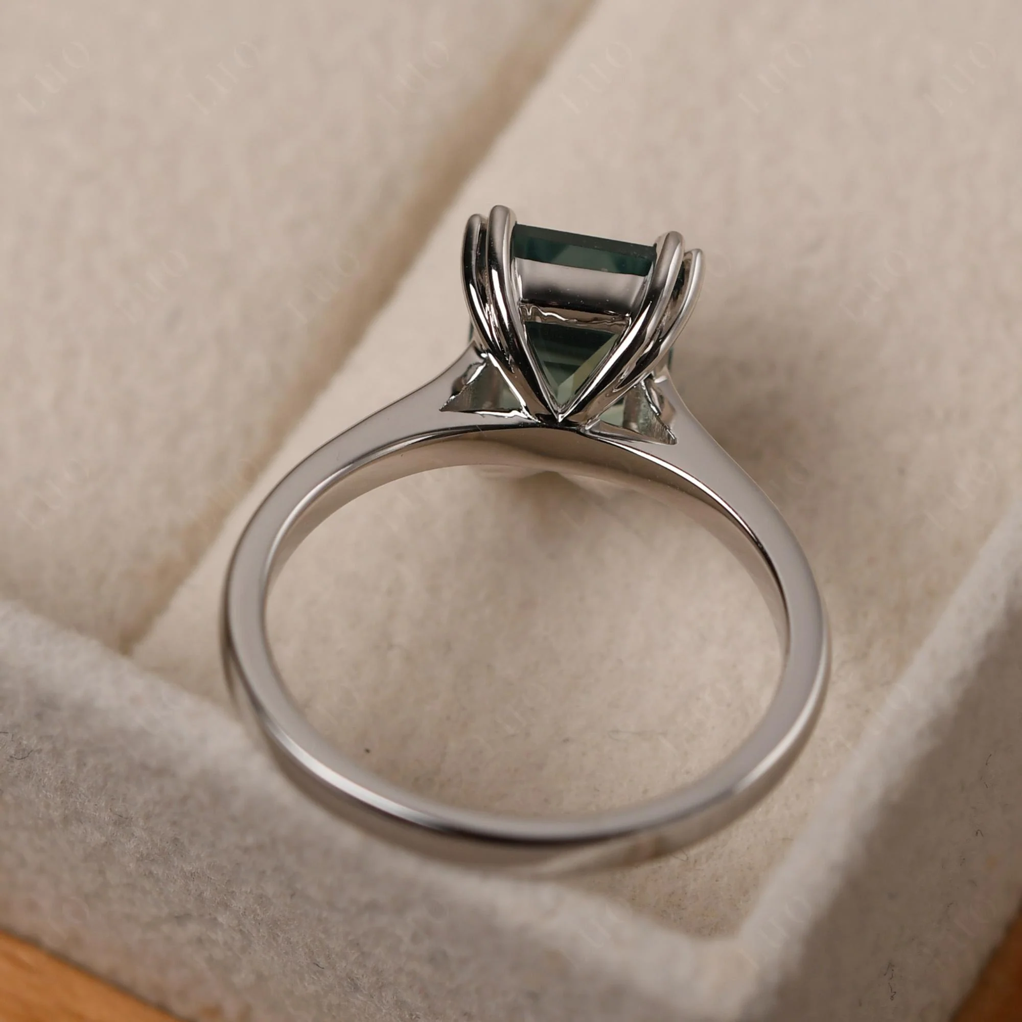 Green Sapphire Double Claw Prong Engagement Ring - Image 12