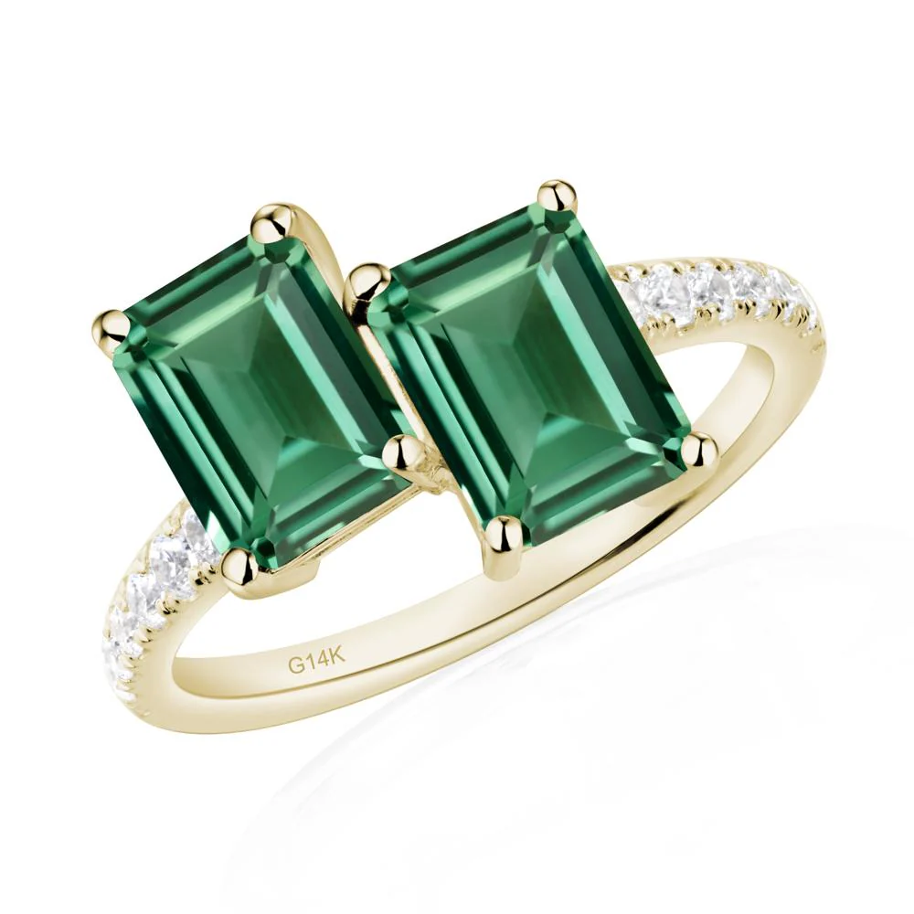 Emerald Cut Green Sapphire Toi Et Moi Ring - Image 4
