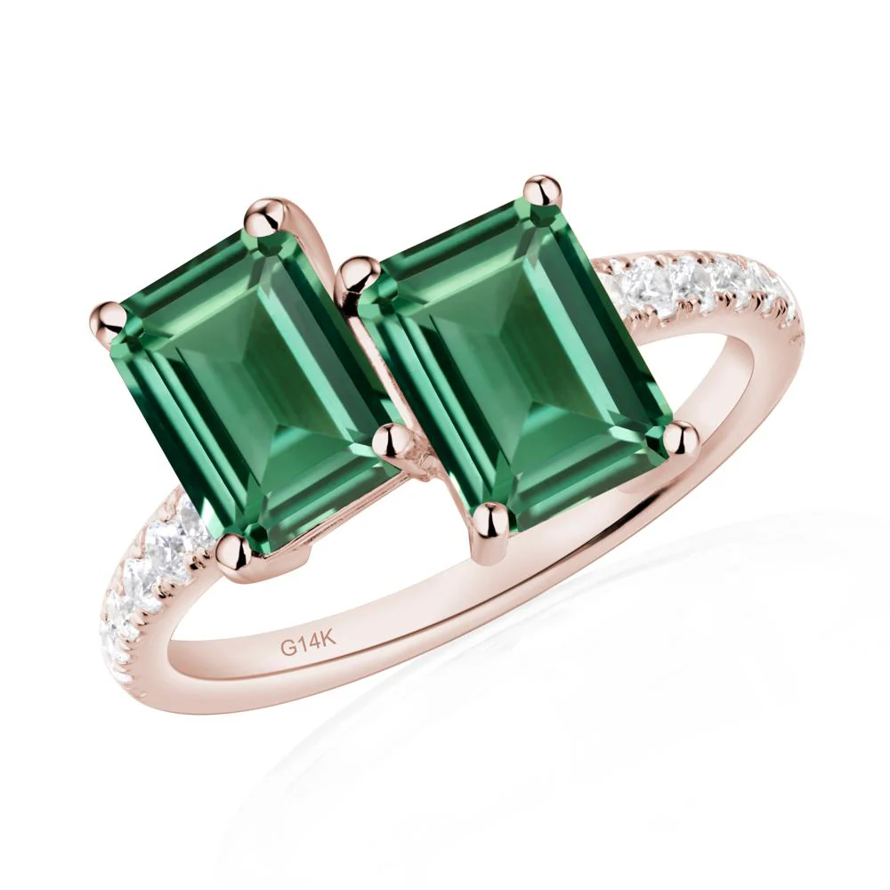 Emerald Cut Green Sapphire Toi Et Moi Ring - Image 5