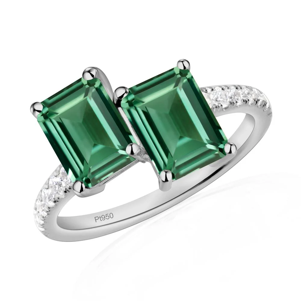 Emerald Cut Green Sapphire Toi Et Moi Ring - Image 6