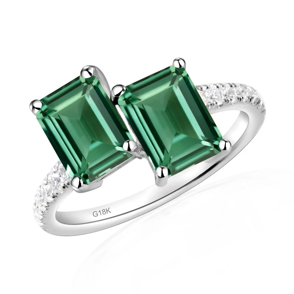 Emerald Cut Green Sapphire Toi Et Moi Ring - Image 7