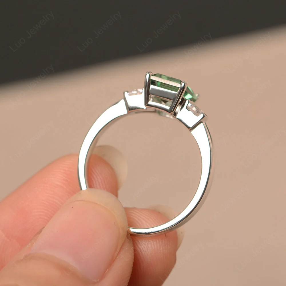 Emerald Cut Green Sapphire Trilogy Ring - Image 3