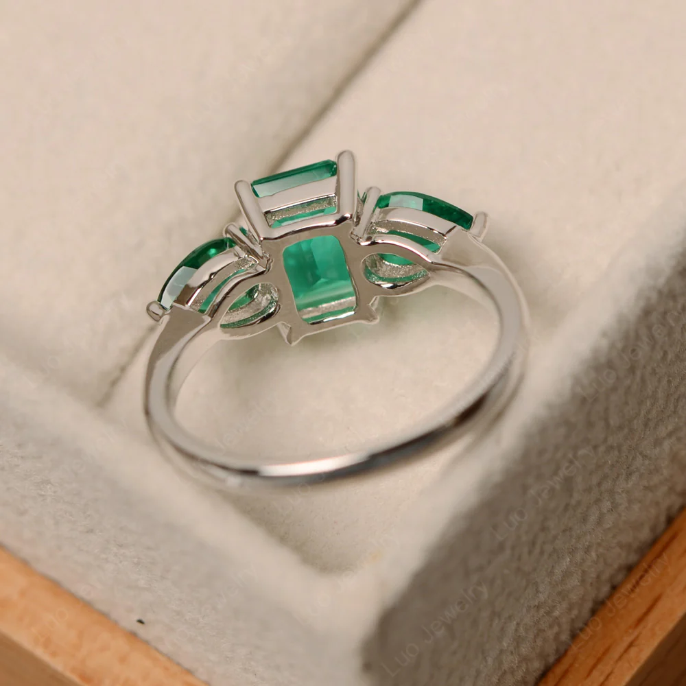 Emerald Ring with Pear Side Stone - Image 3