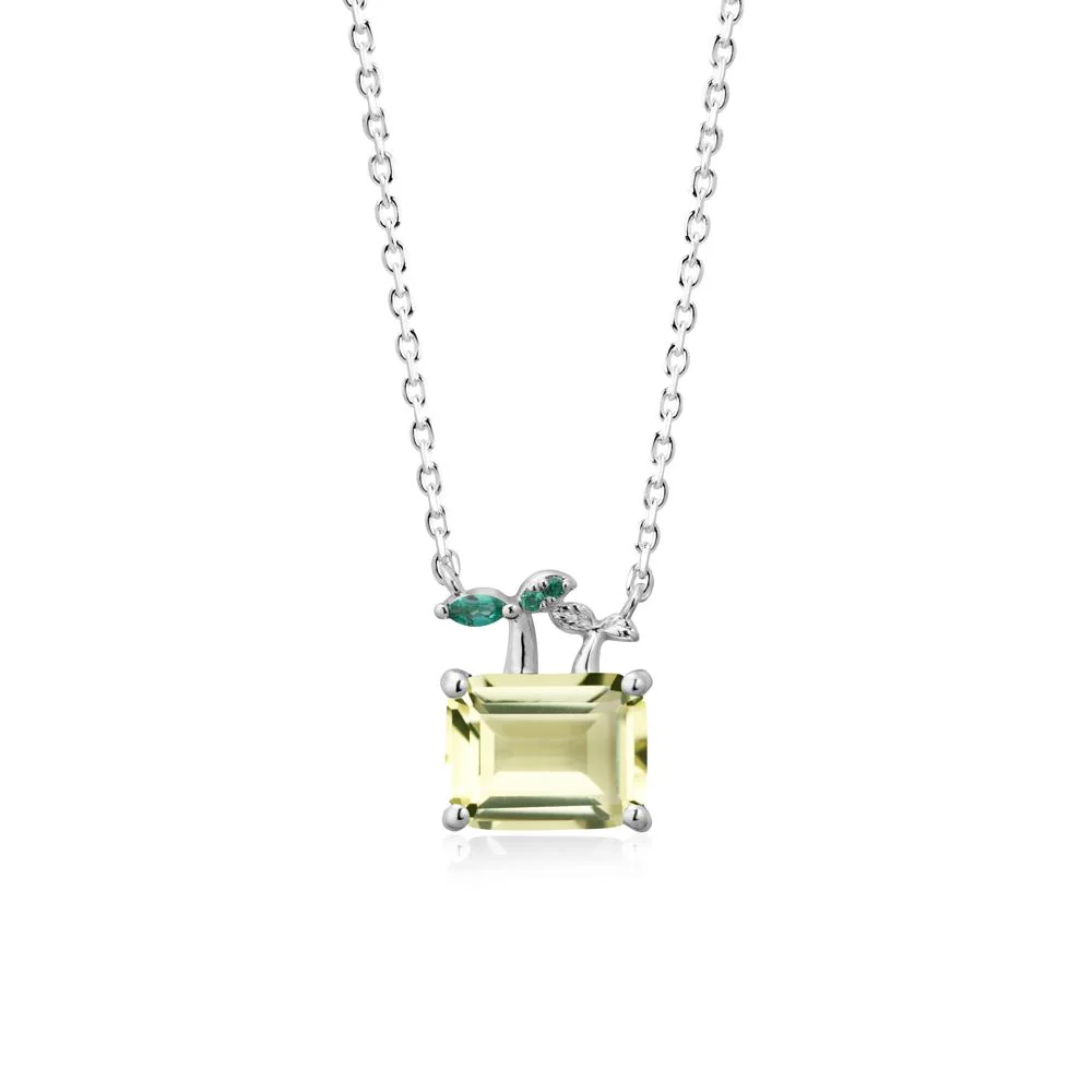 Emerald Cut Lemon Quartz and Emerald Sprout Necklace - Image 5