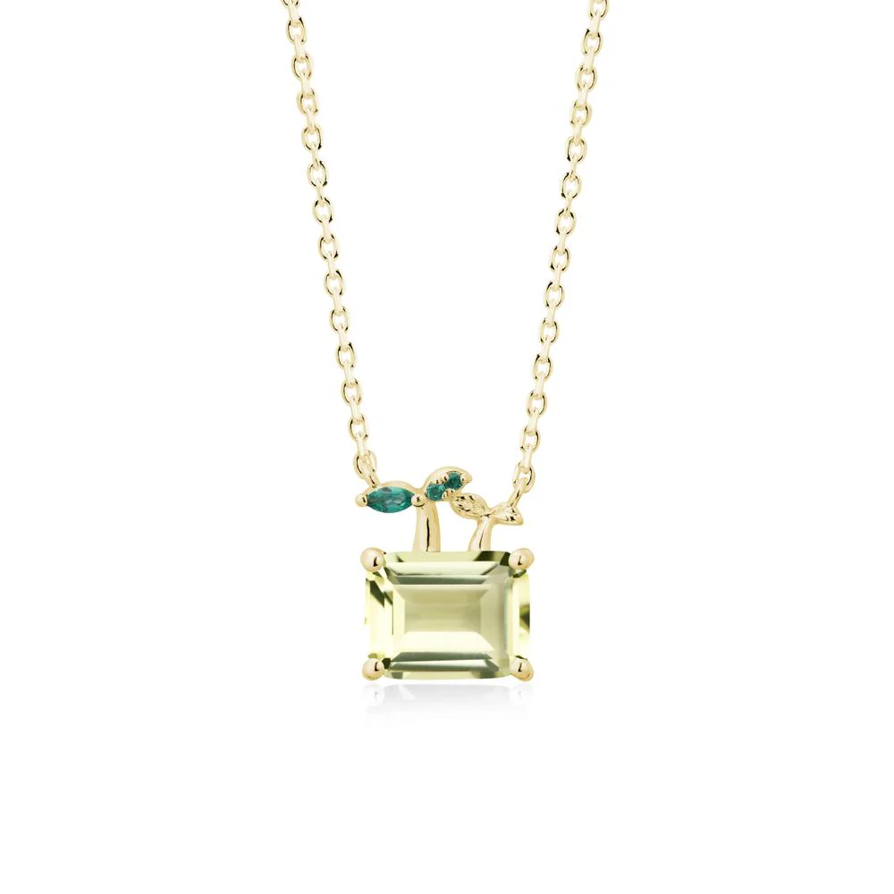 Emerald Cut Lemon Quartz and Emerald Sprout Necklace - Image 6