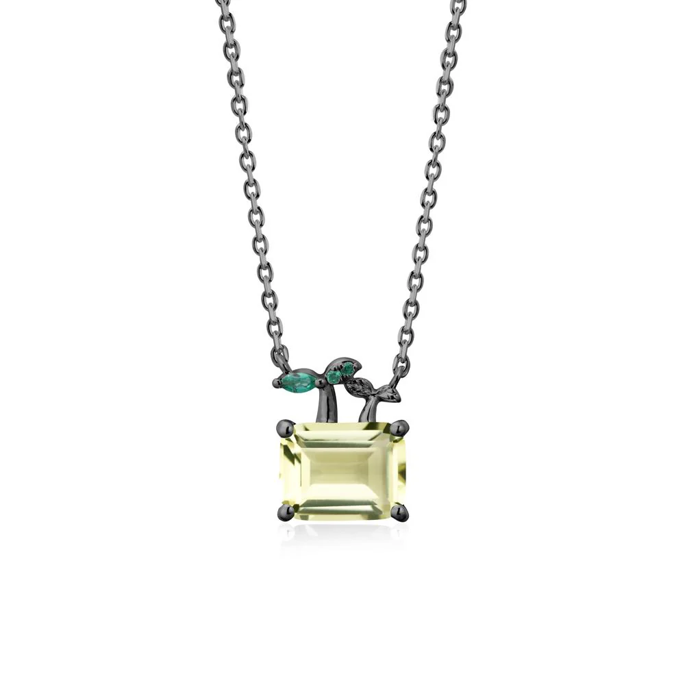 Emerald Cut Lemon Quartz and Emerald Sprout Necklace - Image 7