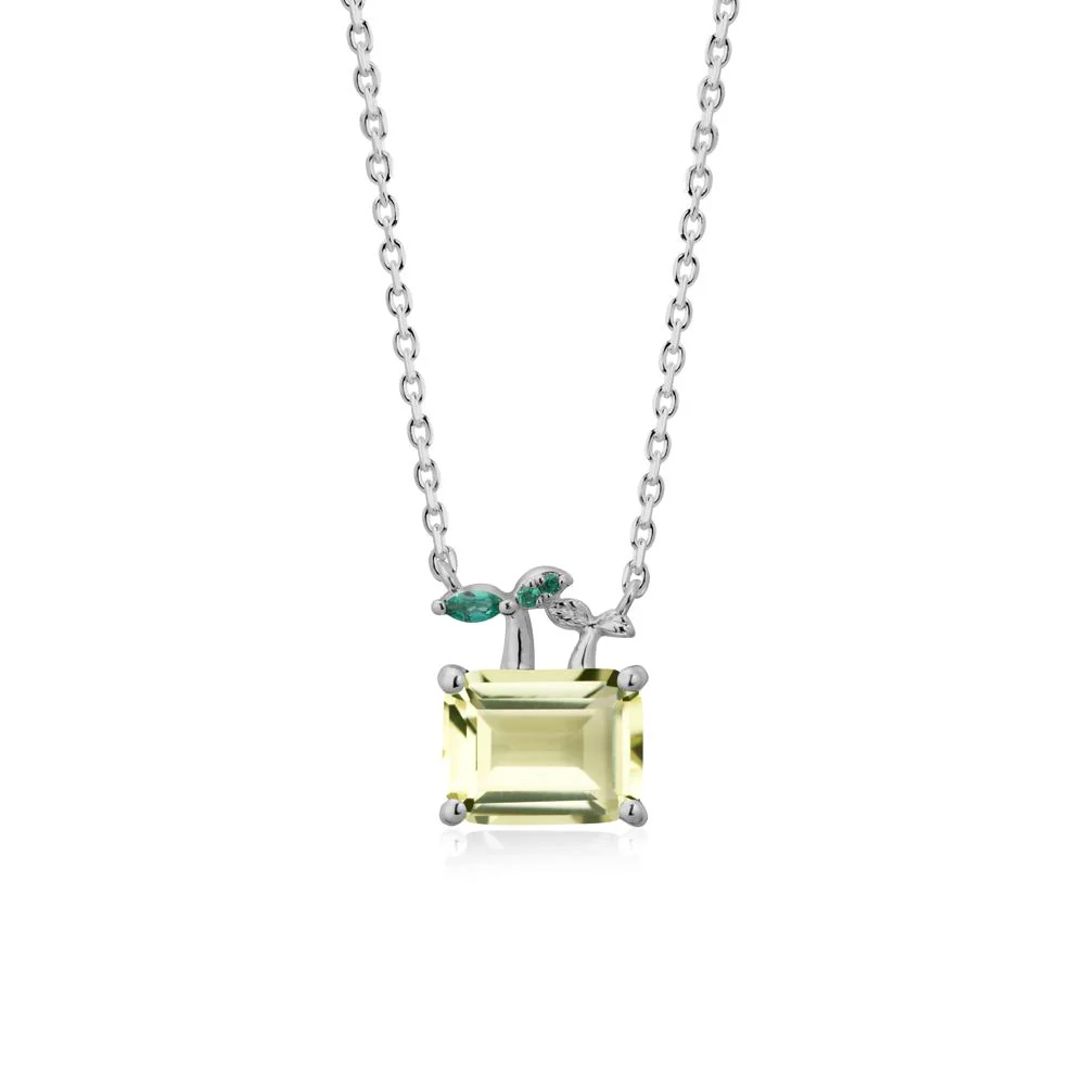 Emerald Cut Lemon Quartz and Emerald Sprout Necklace - Image 8