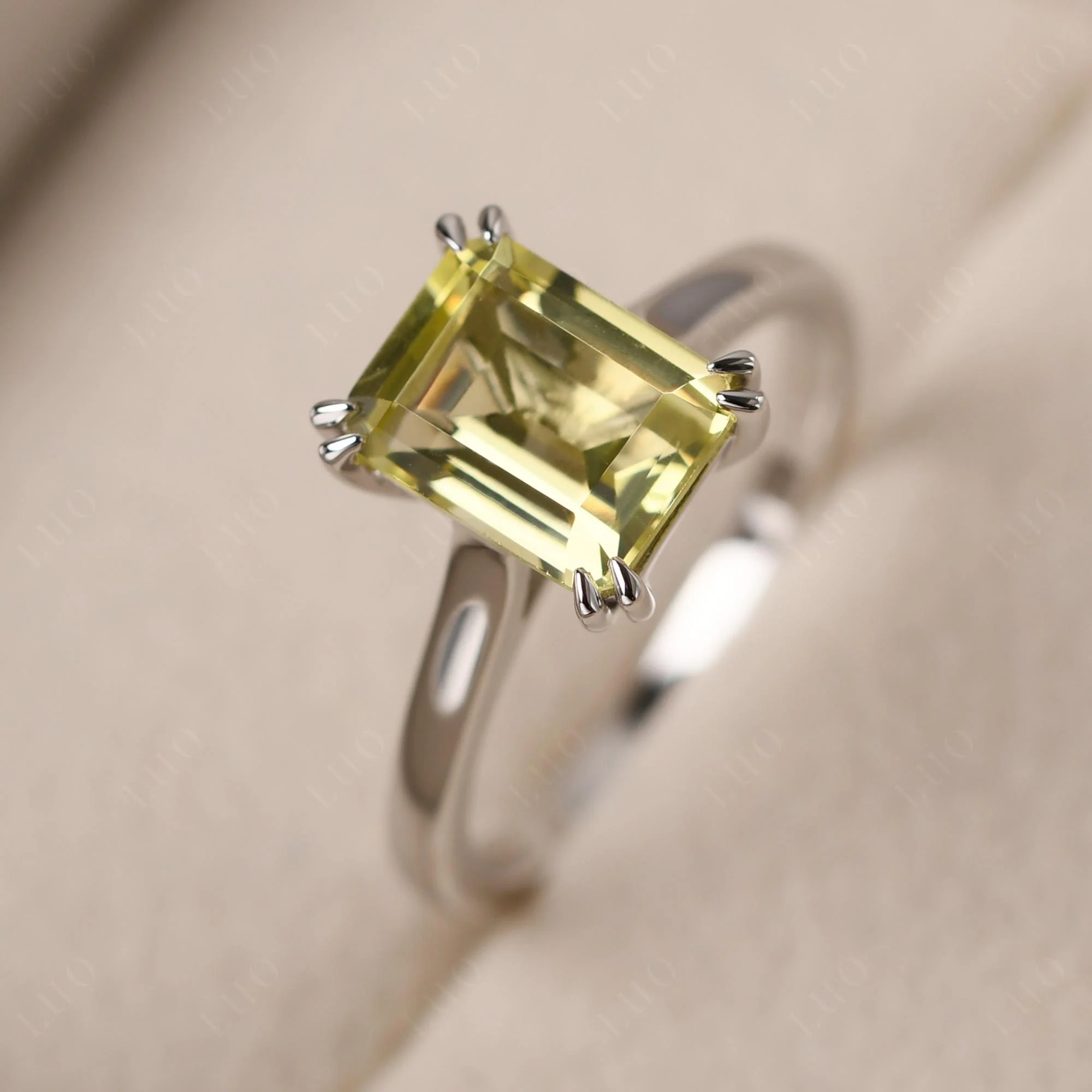 Lemon Quartz Double Claw Prong Engagement Ring - Image 11